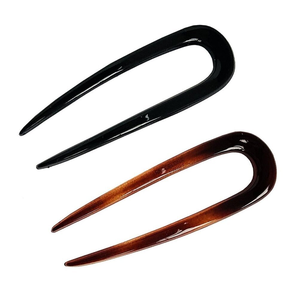 Set of 2 Tortoise Shell Brown Black Hair Pins Updo Bun Sticks Durable Resin